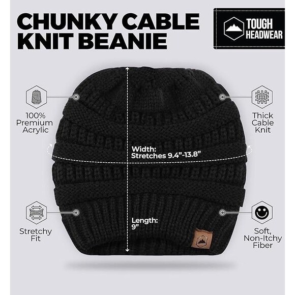 TOUGH OUTFITTERS Headwear Black Chunky Cable Knit Beanie Outdoor Casual Women's - Picture 6 of 6